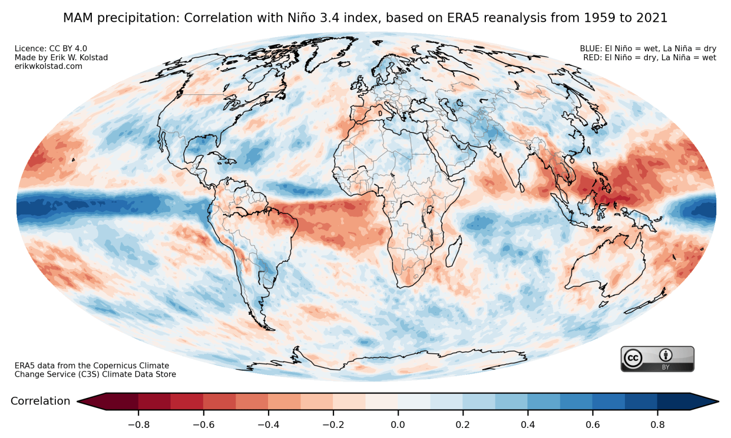 An atlas of seasonal correlations between El Niño and La Niña and ...